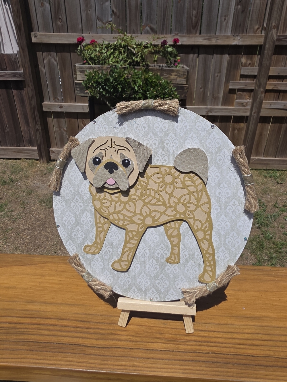 Handmade PUG Wall Art - Beige and Tan (Includes 50% Donation)